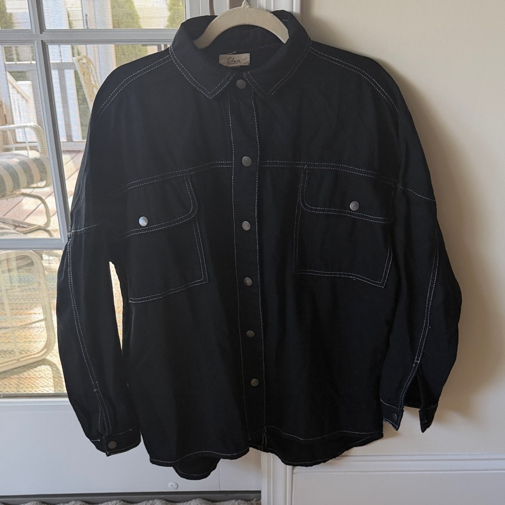 Elan Black Jean Jacket with White Stitching